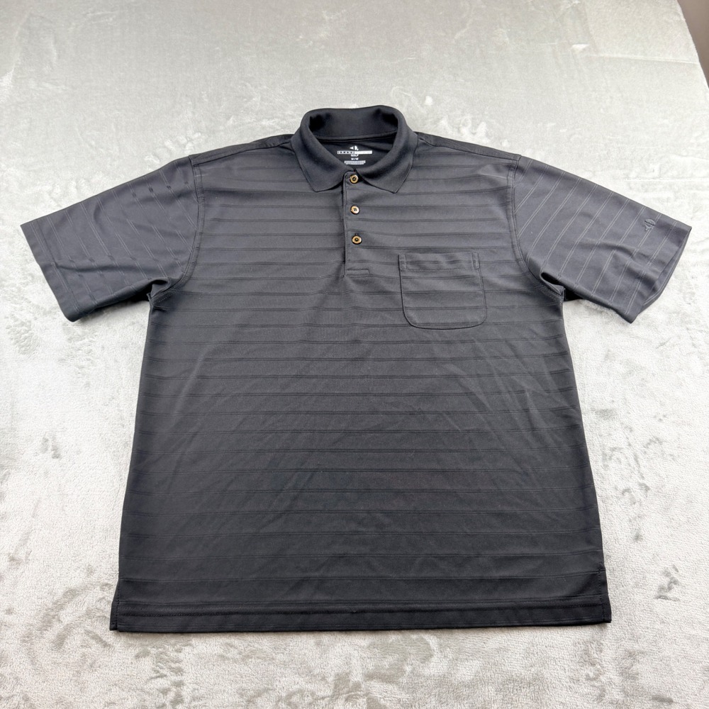Grand Slam Golf Men's Medium Polo Shirt Black‎ Striped Short Sleeve Pocket